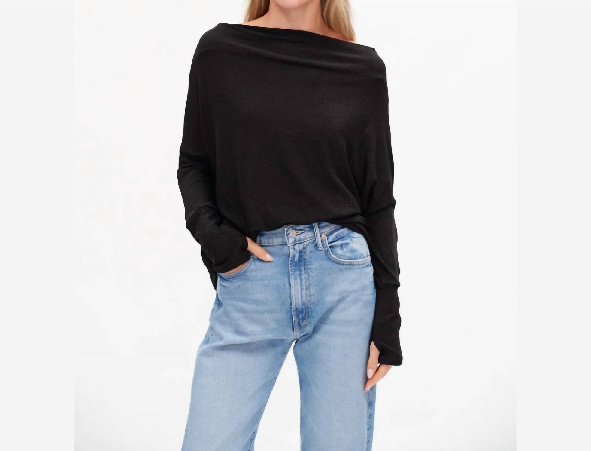 SIX/FIFTY Anywhere Holiday Off Shoulder Top in black lurex - women's sweater