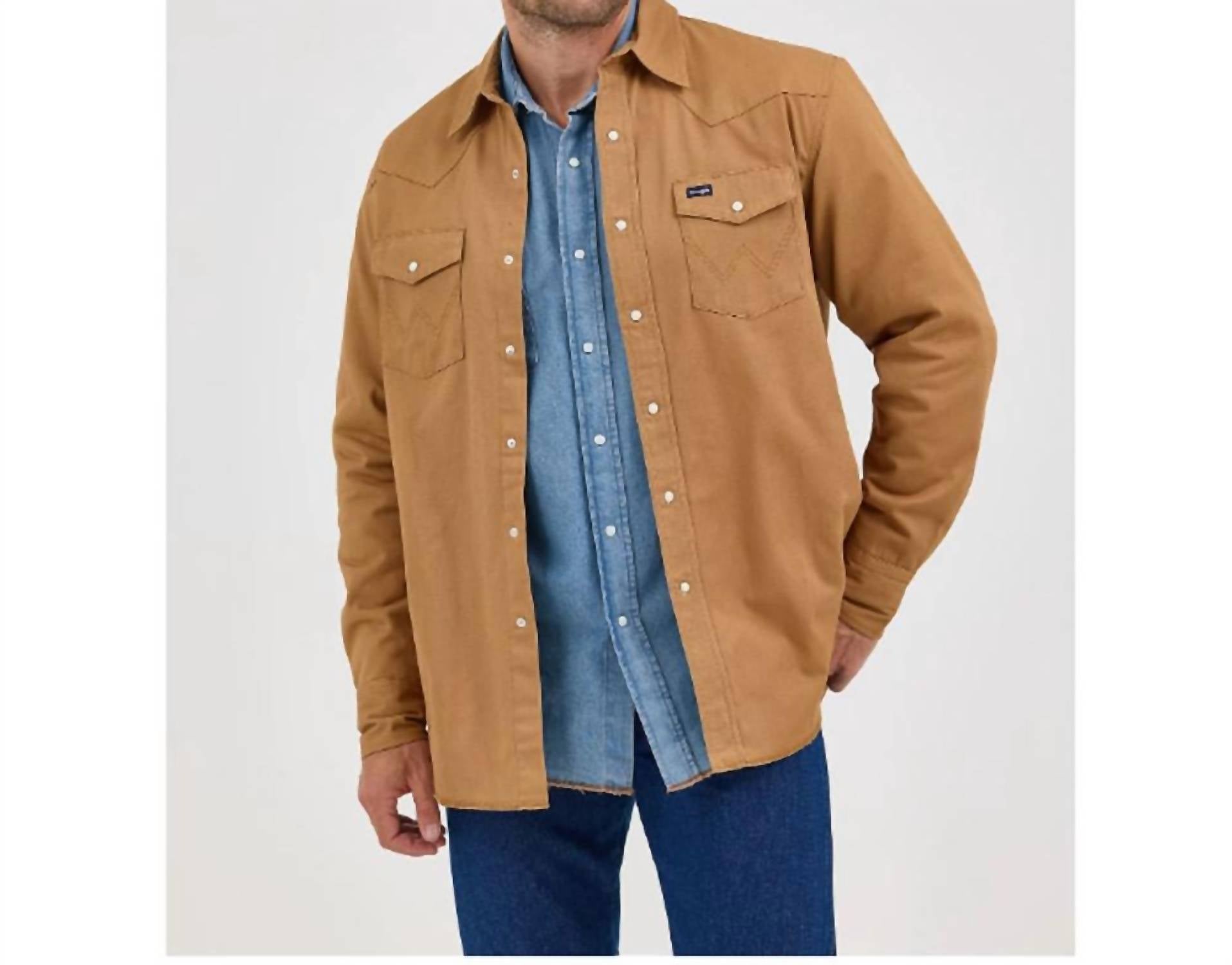 Wrangler Long Sleeve Flannel Lined Work Shirt in rawhide - men's shirt