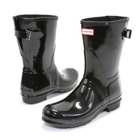 HUNTER Women's Original Short Back Adjustable Gloss Rain Boots in black - women's shoe - view 5