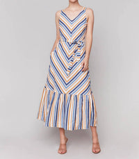 Charlie B - Striped Linen Blend Maxi Dress With Sash