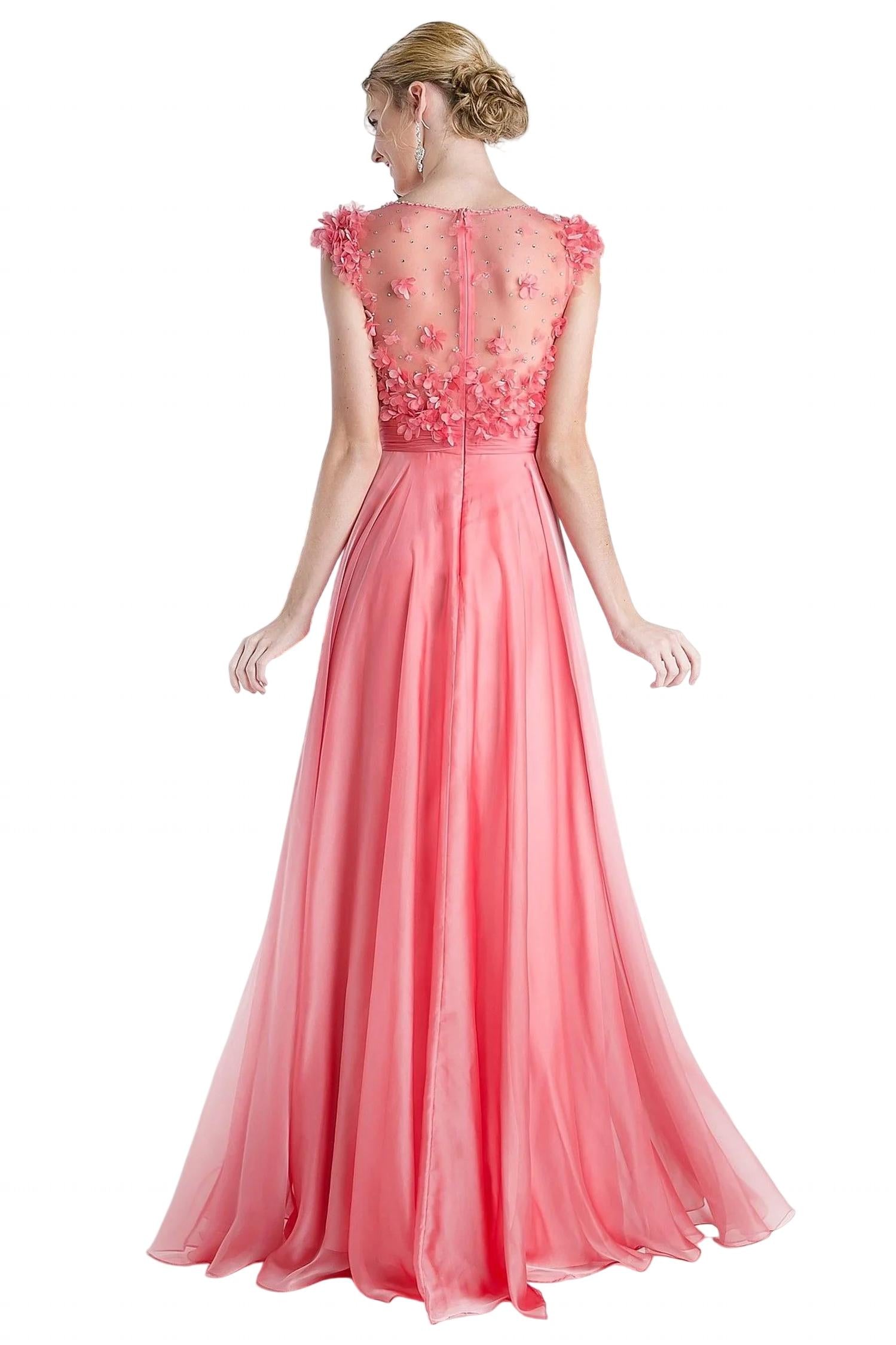 Cinderella Divine - 3d Flower With Embellishments Chiffon Gown