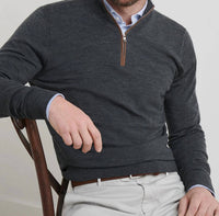PETER MILLAR Excursionist Flex Quarter Zip Sweater in charcoal - men's sweater