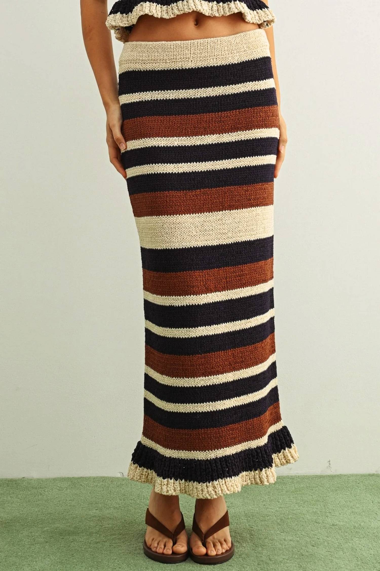 Nyland - Jacinta Color Blocked Ruffle Hem Knit Skirt