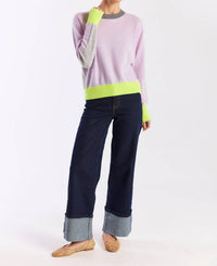 Brodie Cashmere Summer Colorblock Crewneck Top in lavendula - women's sweater - alternate view