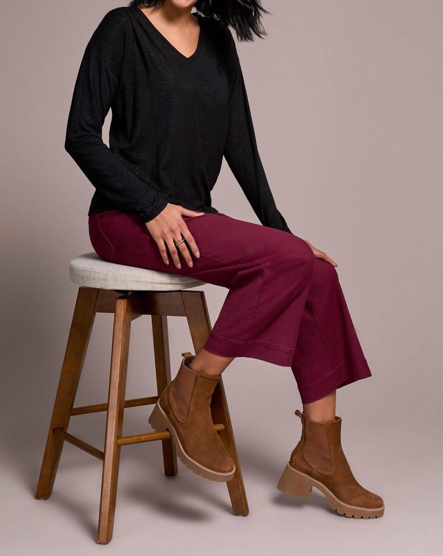 Tribal - Soft Shine Effect V-neck Drop Shoulder Top