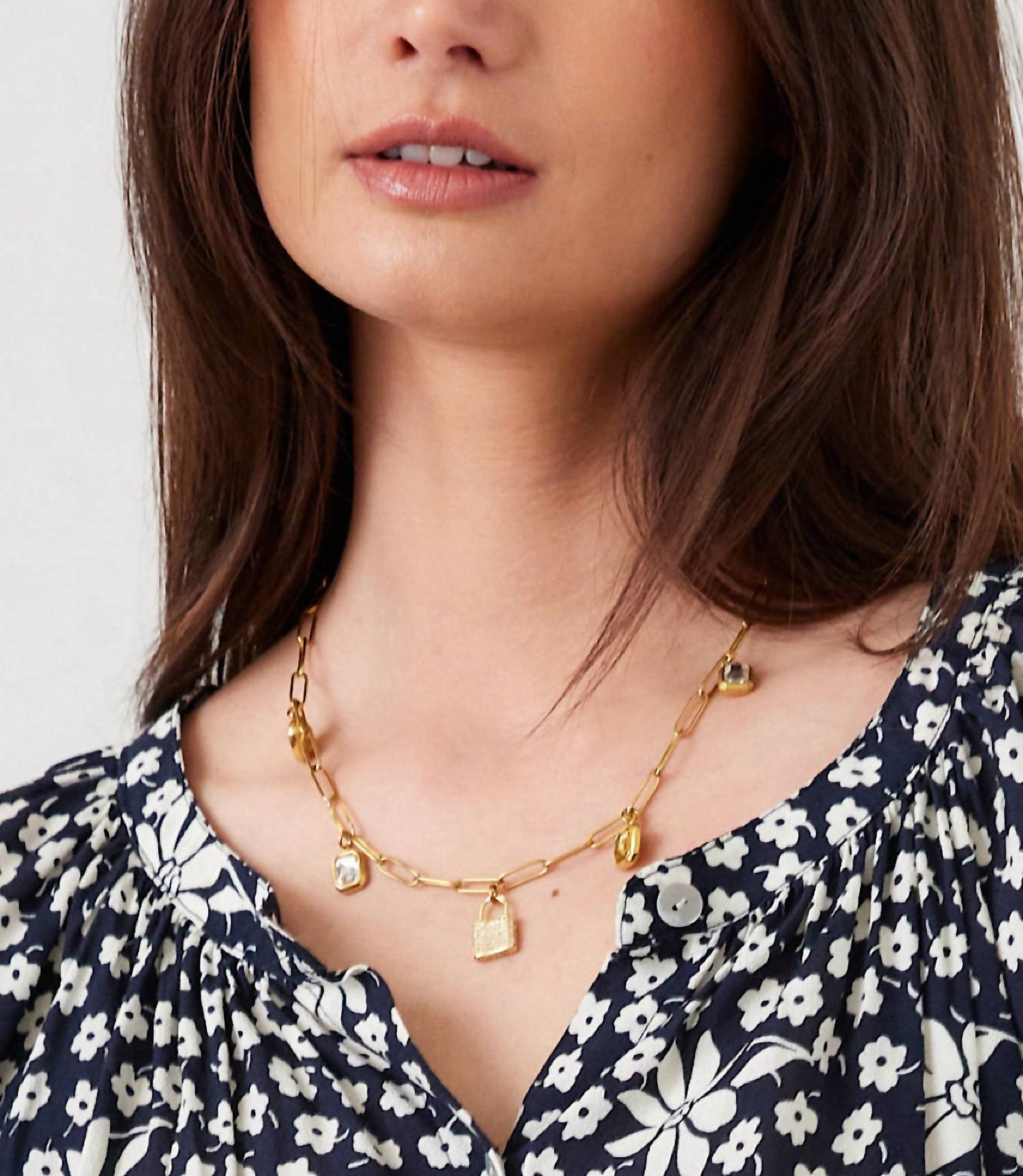 farrah b JEWELRY Women's Locked In Light Charm Necklace in light charm necklace in gold - women's jewelry - view 6