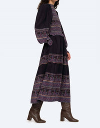 SEA Adella Print Long Sleeve Smocked Dress in iris - women's dress - detail view