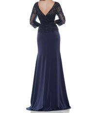 Marsoni by Colors Fit & Flare 3/4 Sleeve Gown in navy - women's dress - detail view