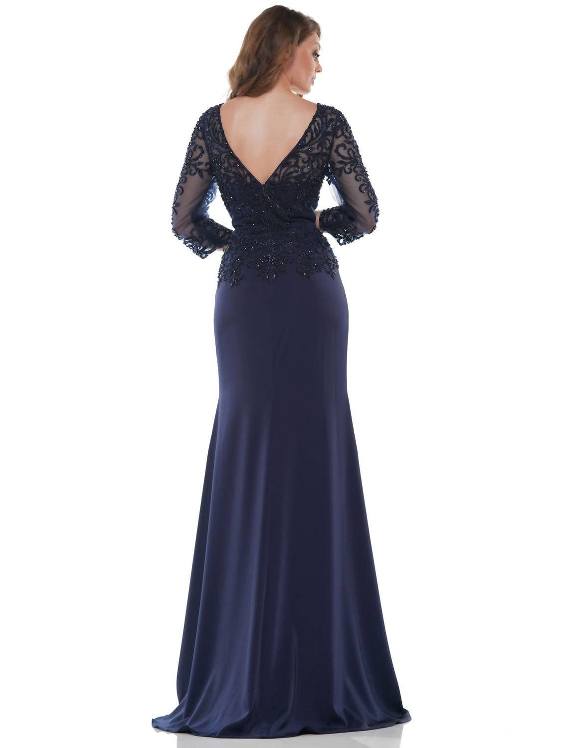 Marsoni by Colors Fit & Flare 3/4 Sleeve Gown in navy - women's dress - alternate view