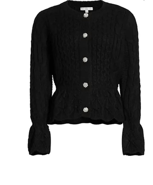 Design History - cable knit crew neck cardigan