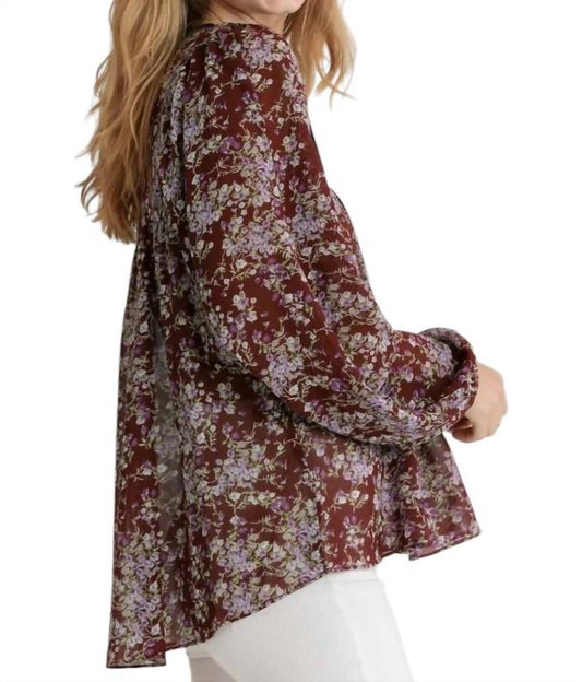 Umgee - Embroidered Velvet Yoke Floral Blouse
