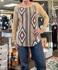 Blank - Long Sleeve Aztec Print Top