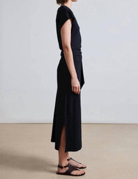 APIECE APART Vanina Cinched Midi Dress in black - women's dress - detail view