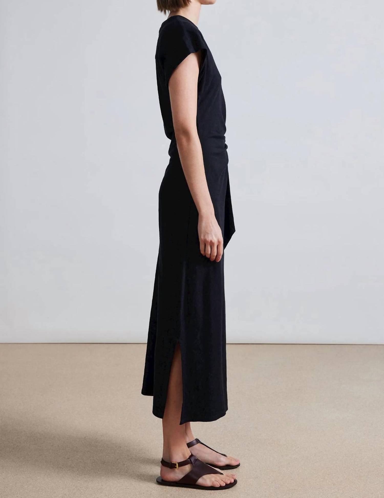 APIECE APART Vanina Cinched Midi Dress in black - women's dress - detail view