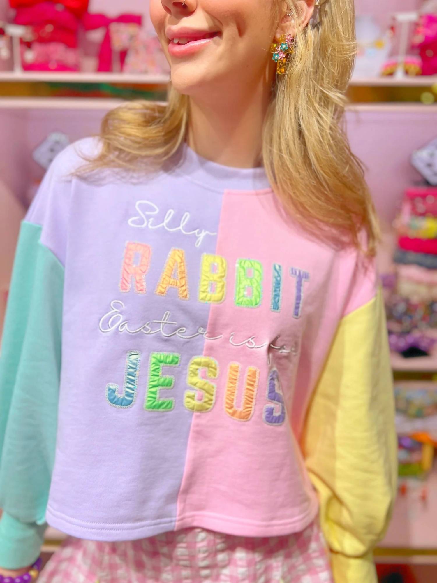 Brianna Cannon - Easter Is For Jesus Cropped Color Block Sweatshirt