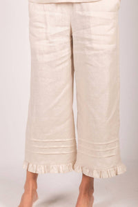 P.CILL Linen Ruffled Hem Wide Leg Pant in natural - women's pants - view 4
