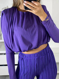 Vividlux - Long Sleeves Pleated Two Piece Set