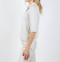 Kinross - Cashmere Crystal Button Elbow Sleeve Polo Top