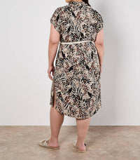 Apricot - Mixed Animal Print Shirt Midi Dress