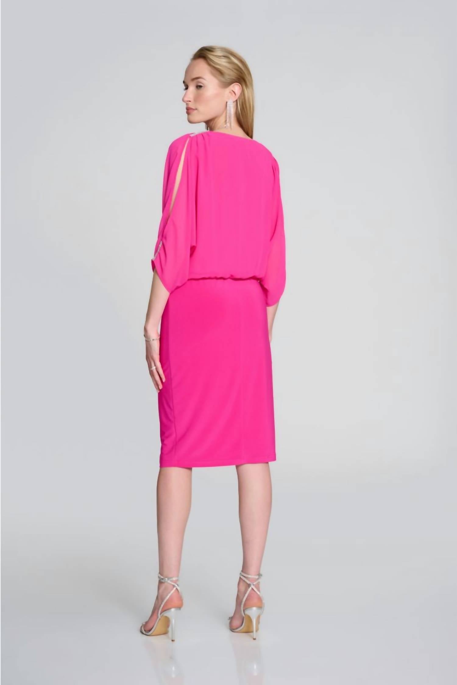 Joseph Ribkoff - Embellished Slit Sleeve Blouson Sheath Dress