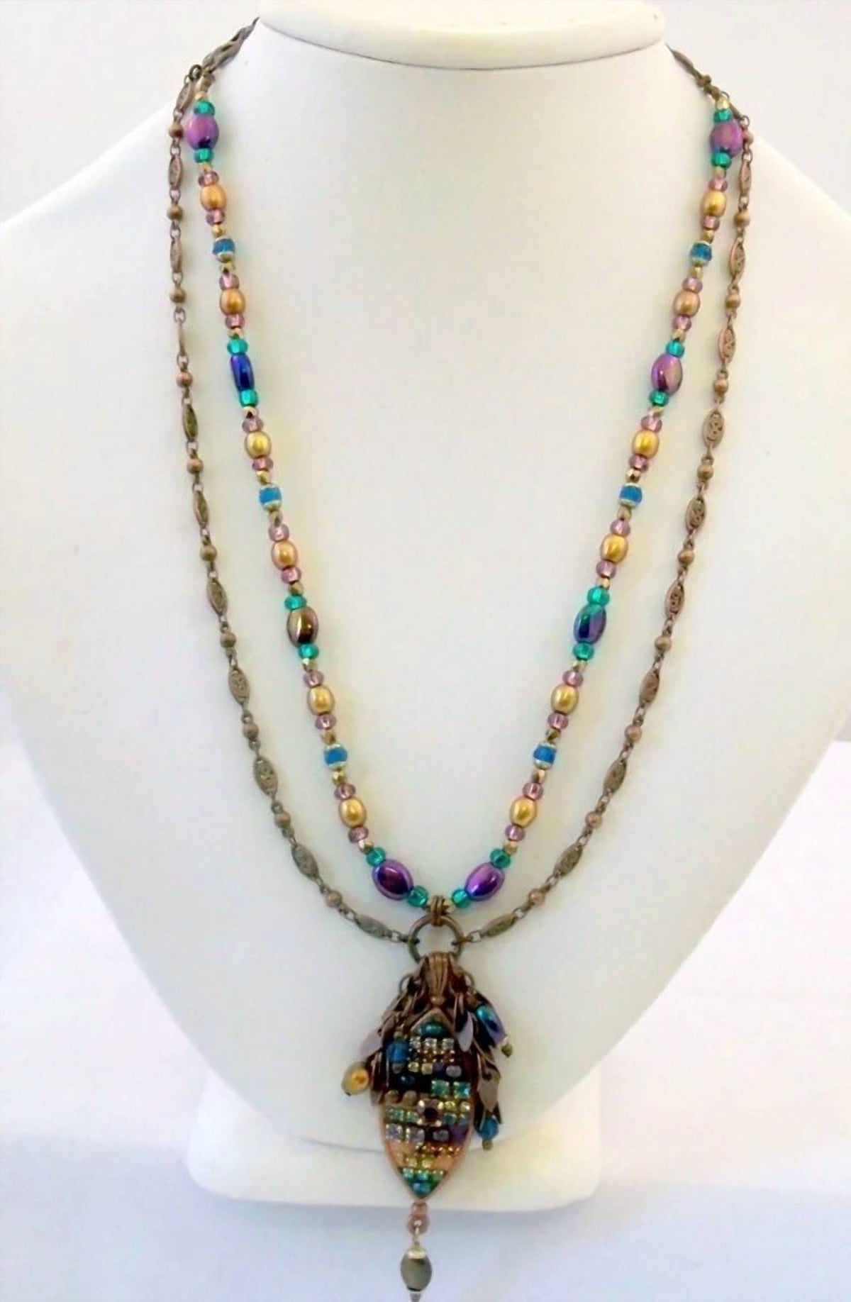 Michal Golan - Women's Double Chain Oval Pendant Necklace