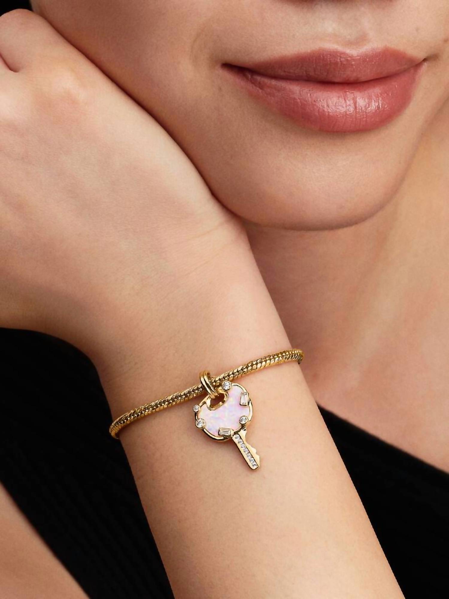 Pandora Love Key Large Dangle Charm in gold - women's jewelry - detail view