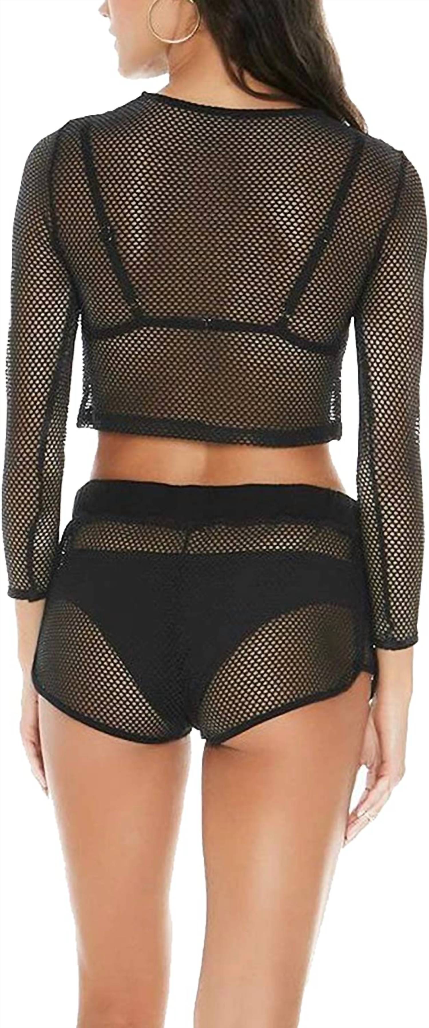 Women Sarah Long Sleeve Seamless Fit Mesh Cropped Top