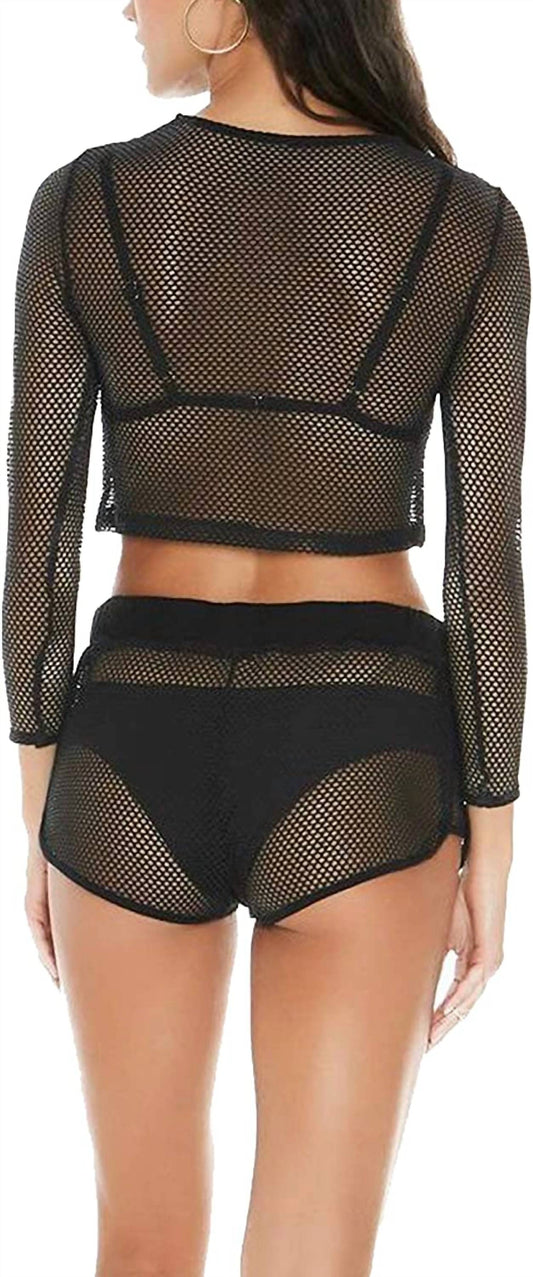 Women Sarah Long Sleeve Seamless Fit Mesh Cropped Top