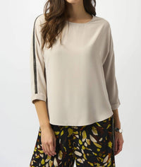 Joseph Ribkoff Embellished 3/4 Sleeves Lightweight Twill Top in moonstone - women's blouse