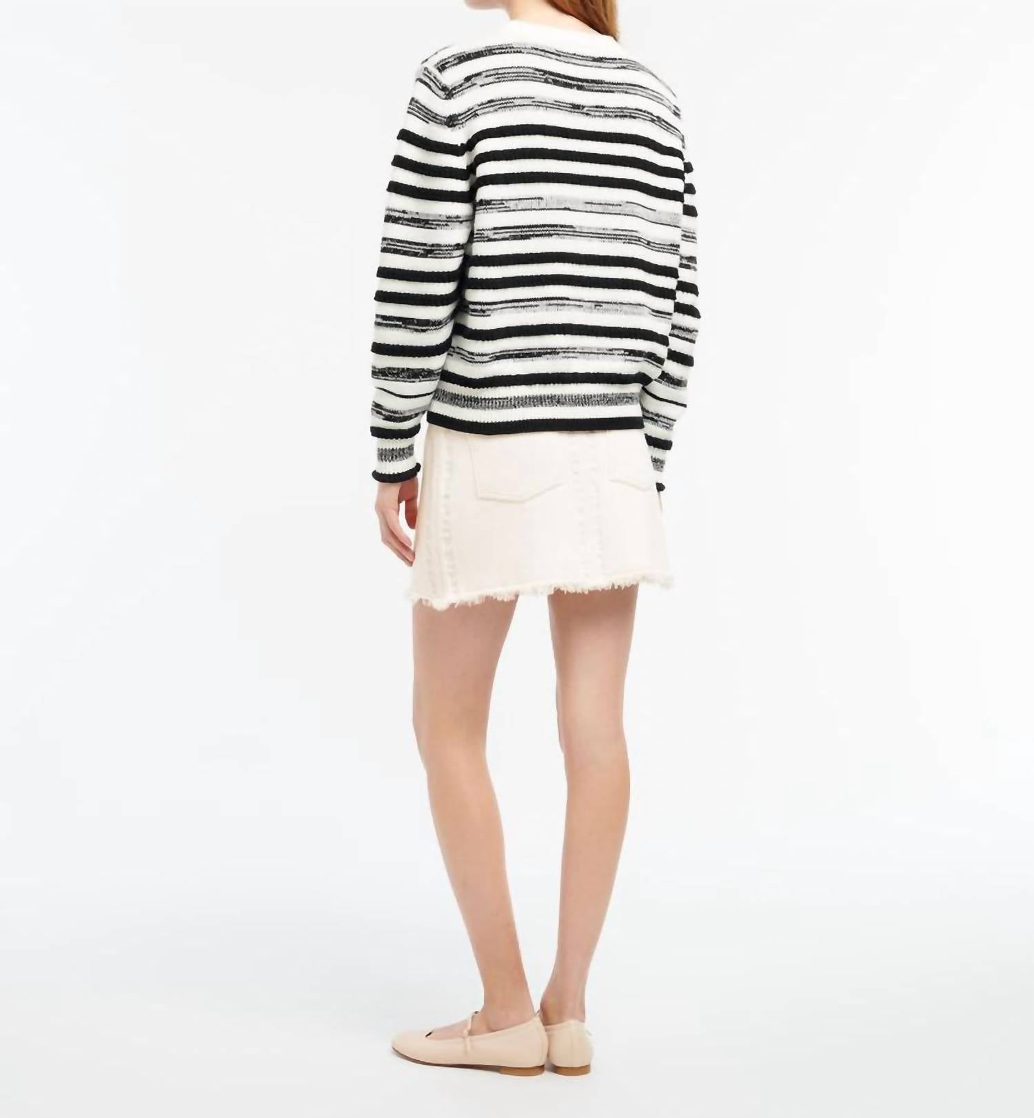 Barrie Striped Cashmere Cotton Round Neck Jumper in black - women's sweater - view 4