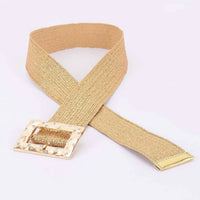 3Am By H&D Accessories - Women's Rhinestone Square Buckle Straw Stretch Belt