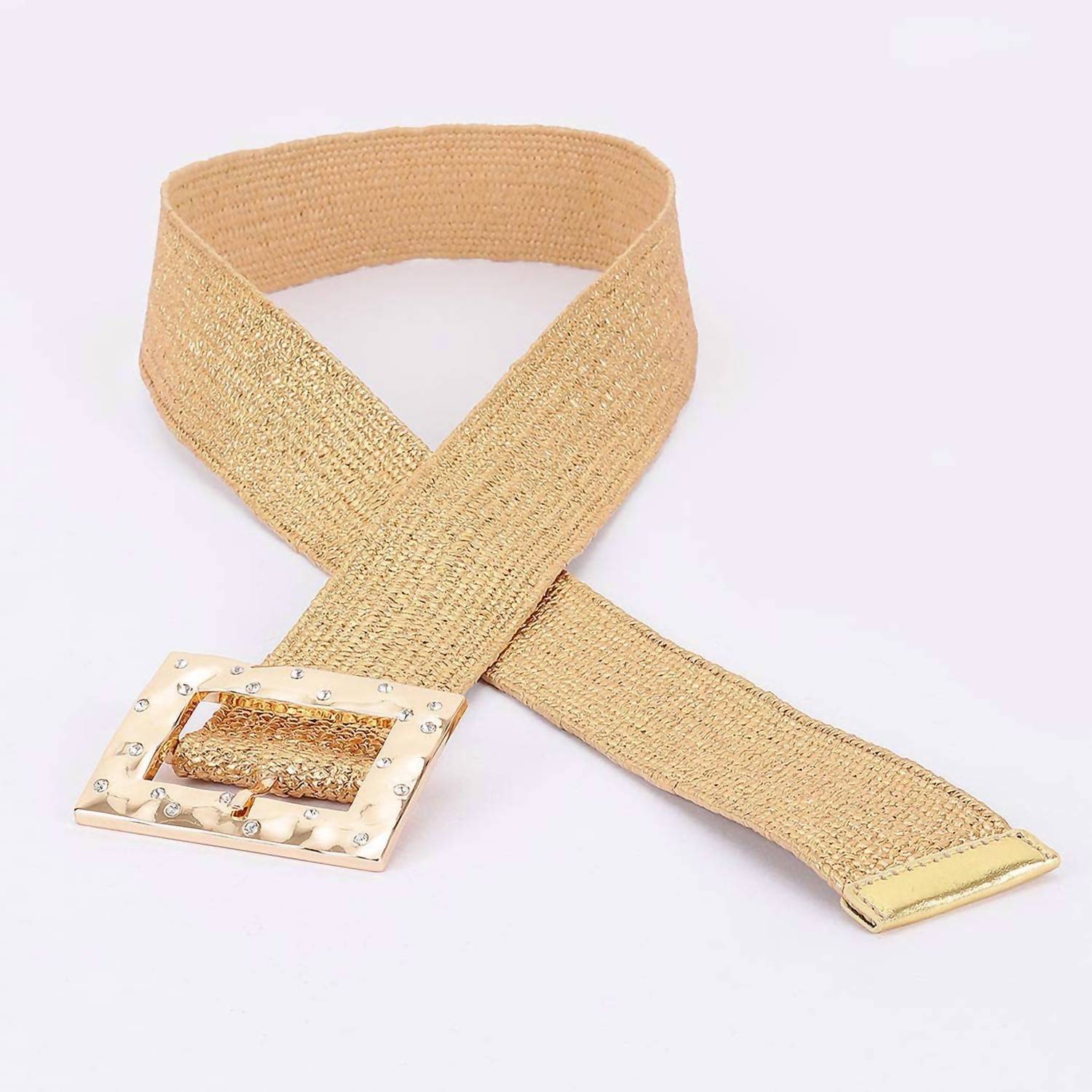 3Am By H&D Accessories - Women's Rhinestone Square Buckle Straw Stretch Belt