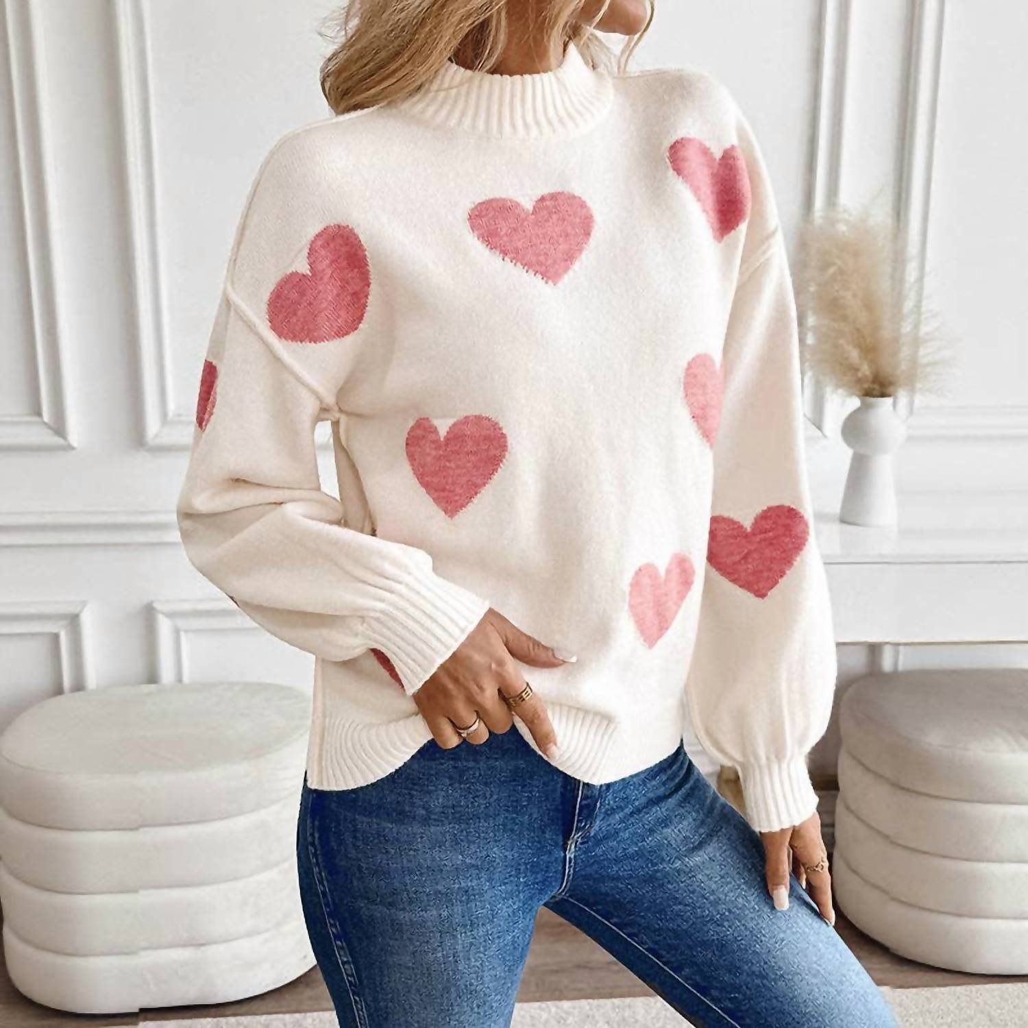 Lovesoft - Heart Long Sleeve Knit Sweater