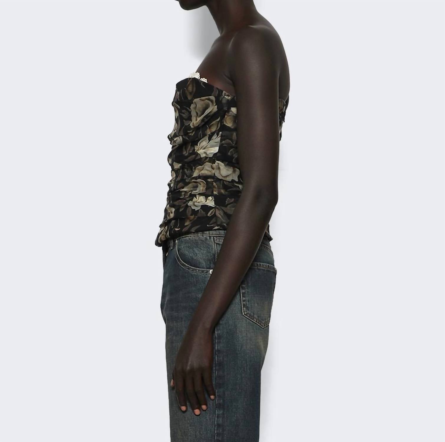 Magda Butrym Women's Printed Corset Top in black - women's intimate - detail view