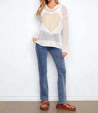 CHARLIE B Heart Long Sleeve Fishnet Hoodie in white - women's top - view 4