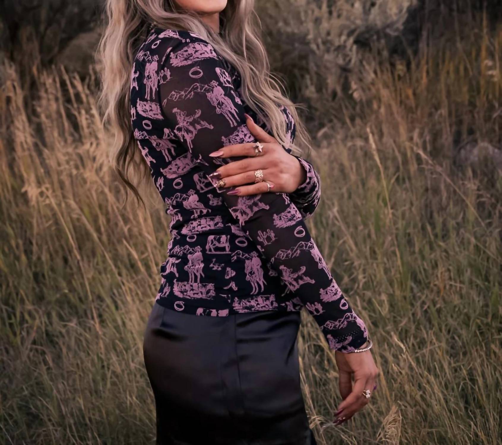 Blu Pepper - Western Scene Mesh Top