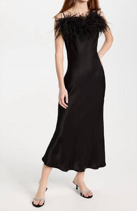 Sleeper - Boheme Midi Slip Dress With Ostrich Feathers