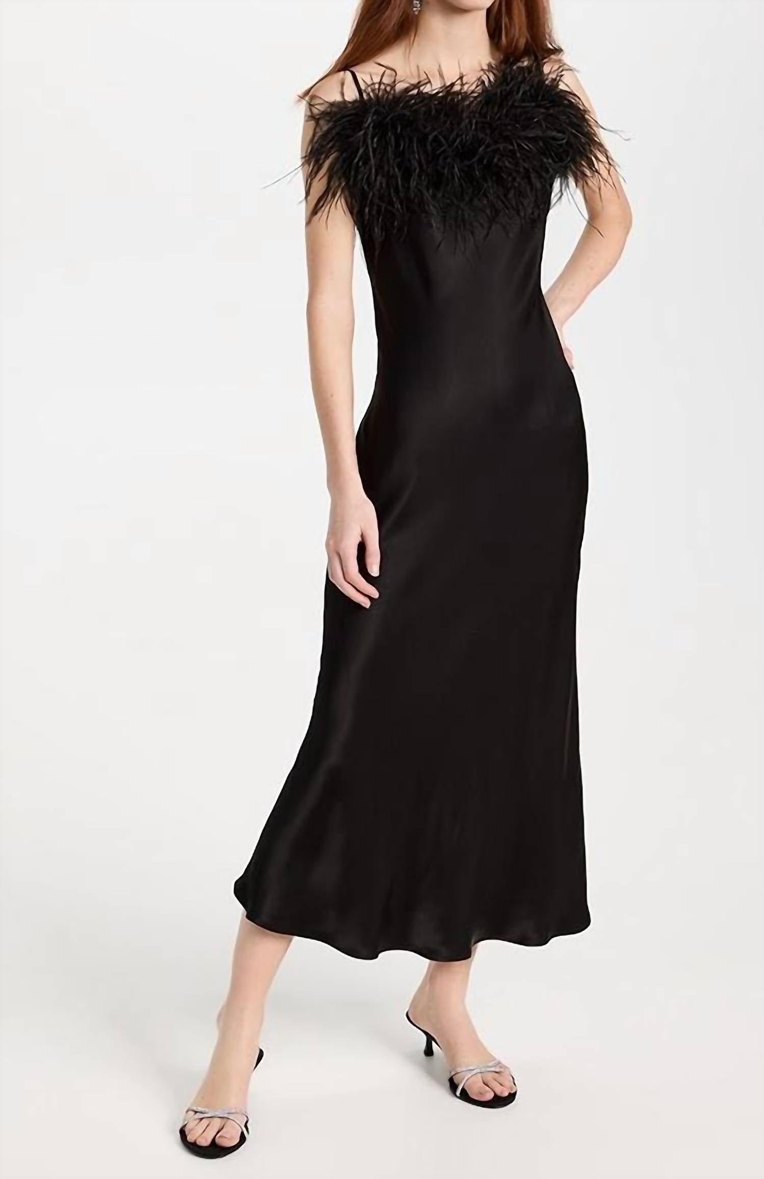 Sleeper - Boheme Midi Slip Dress With Ostrich Feathers