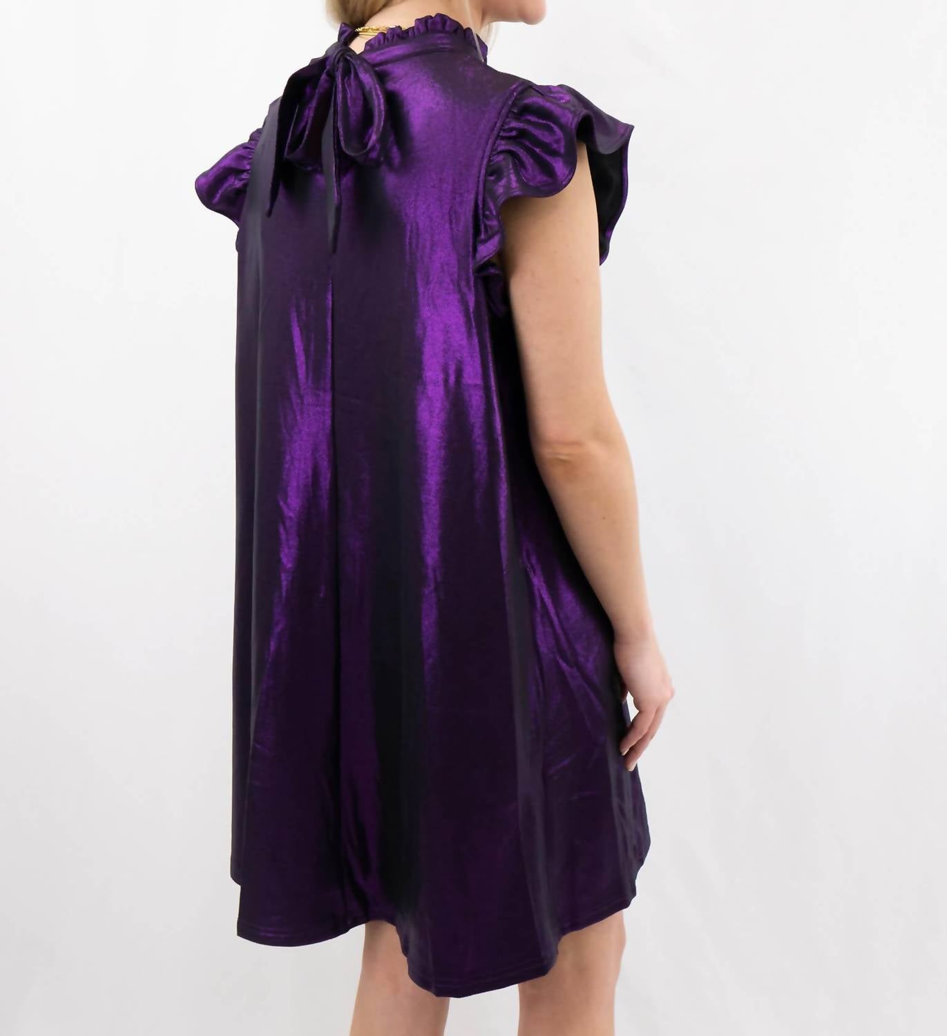 voy Ruffle Dress in shimmer metallic purple - women's dress - alternate view