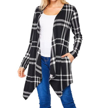 Honeyme - Plaid Asymmetical Hem Cardigan