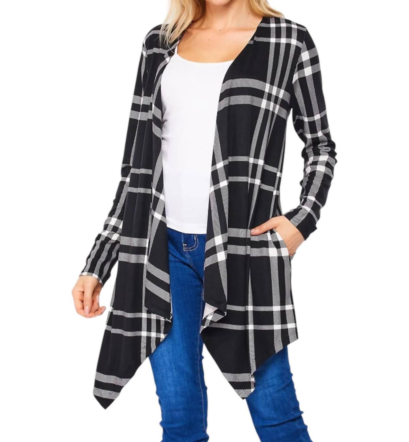 Honeyme - Plaid Asymmetical Hem Cardigan