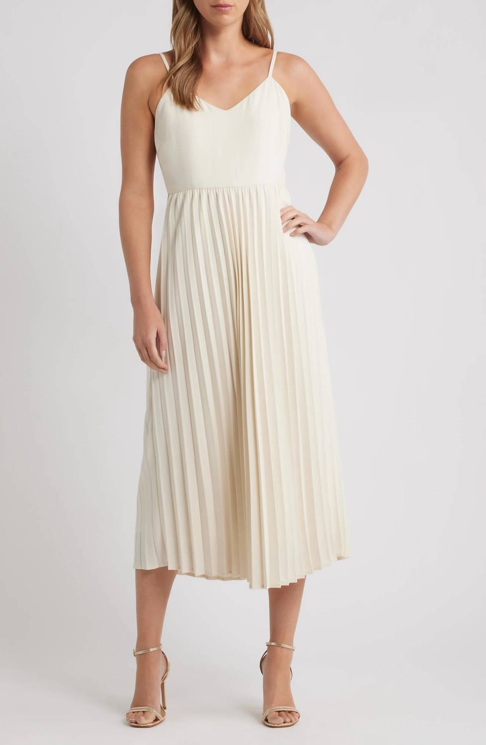 Zoe And Claire - Pleated Slipdress And Cardigan Set