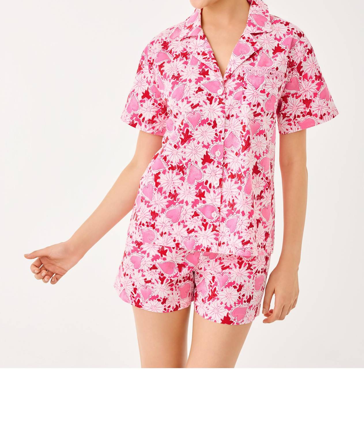 Lilly Pulitzer Mari Pajama Button-up Top in coconut dear heart - women's intimate