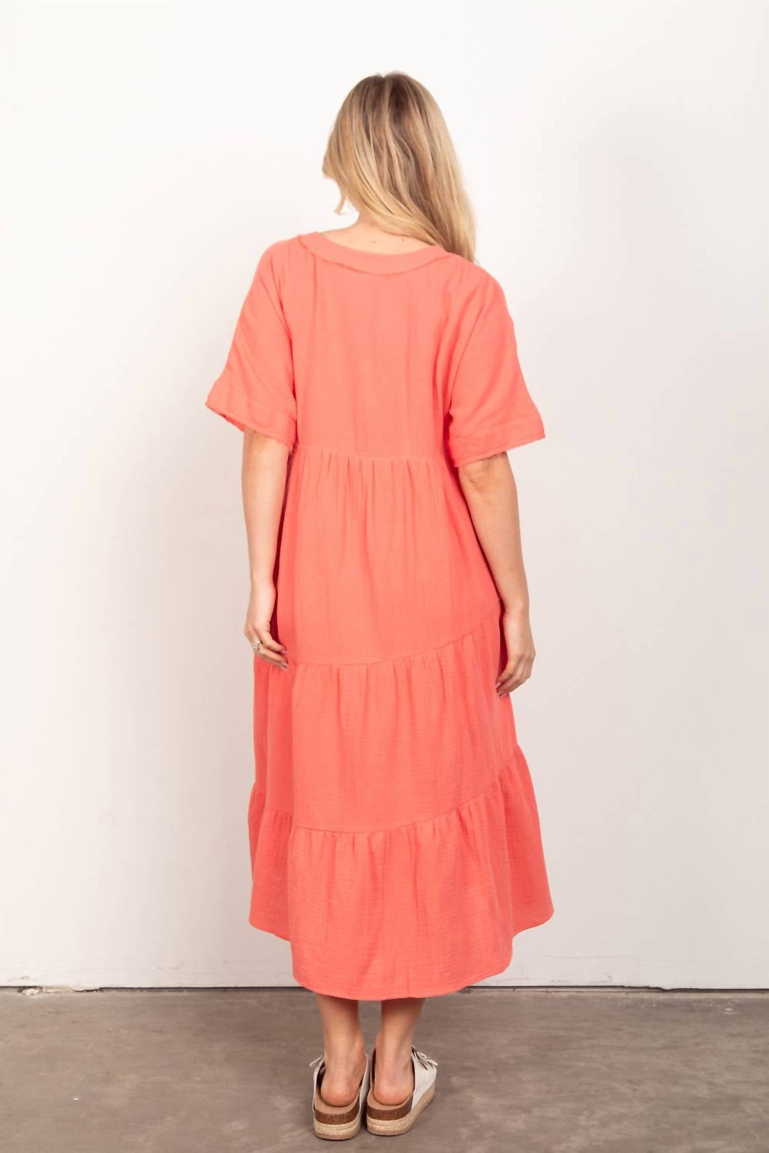 New In - Frayed Detail Soft Crinkle Gauze Midi Dress