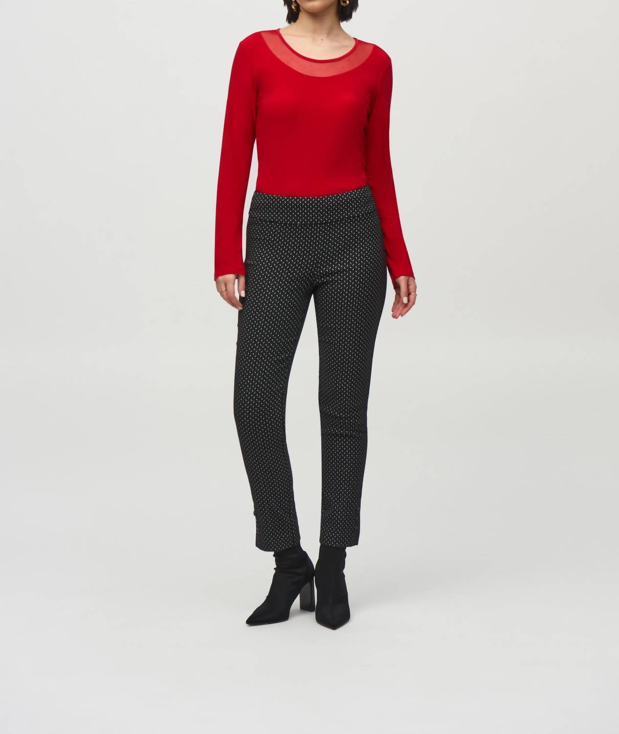 Joseph Ribkoff - Mesh Round Neck Long Sleeve Fitted Top