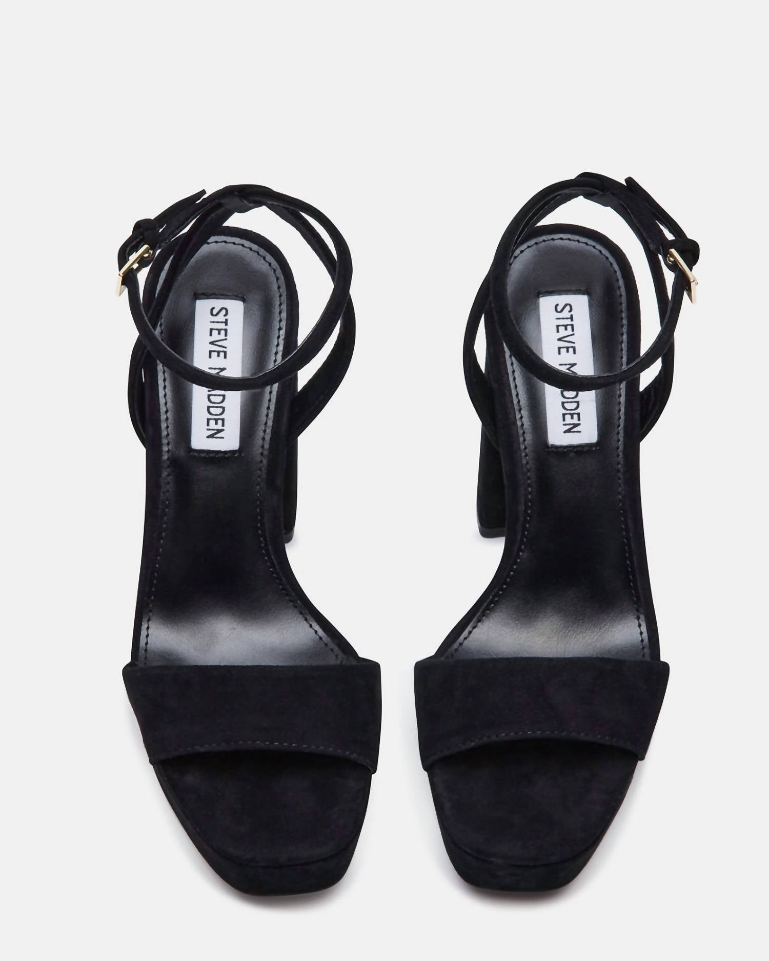 STEVE MADDEN Women's Lessa Block Heel Sandals in black - women's sandal - detail view