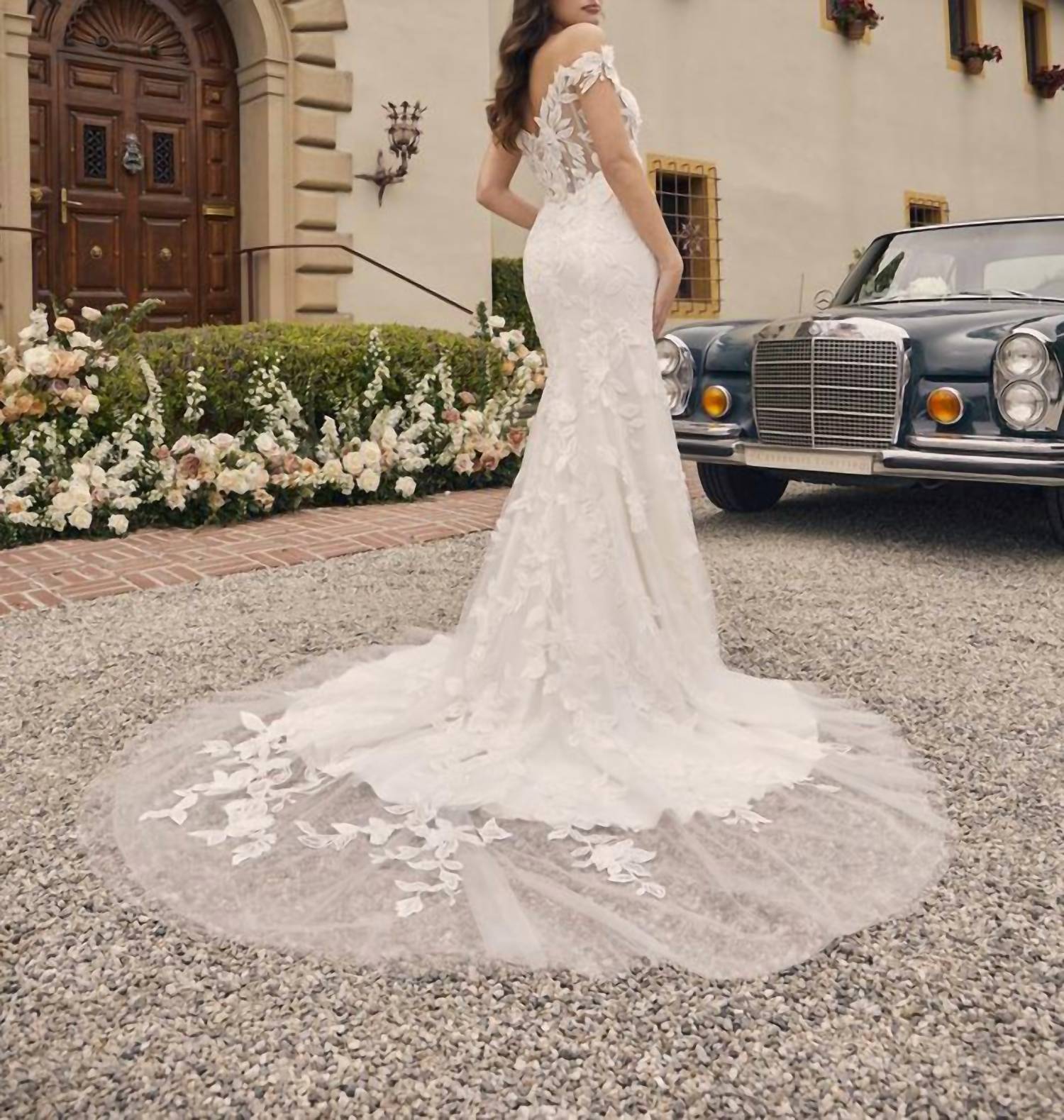 Casablanca Augustine Glamourous Off-the-shoulder Wedding Dress in ivory nude ivory - women's dress - detail view
