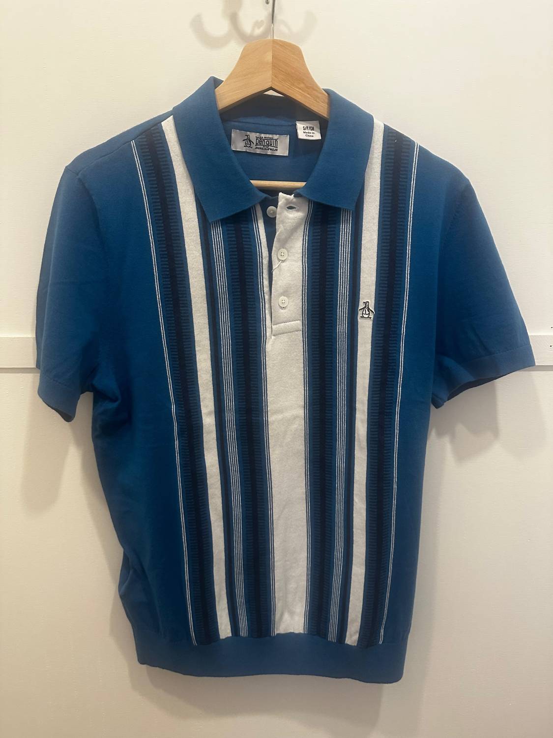 Original Penguin Vertical Stripe Polo Shirt in blue multi - men's shirt - detail view