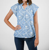 VICTORIA DUNN Bays Blouse in periwinkle bloom - women's blouse