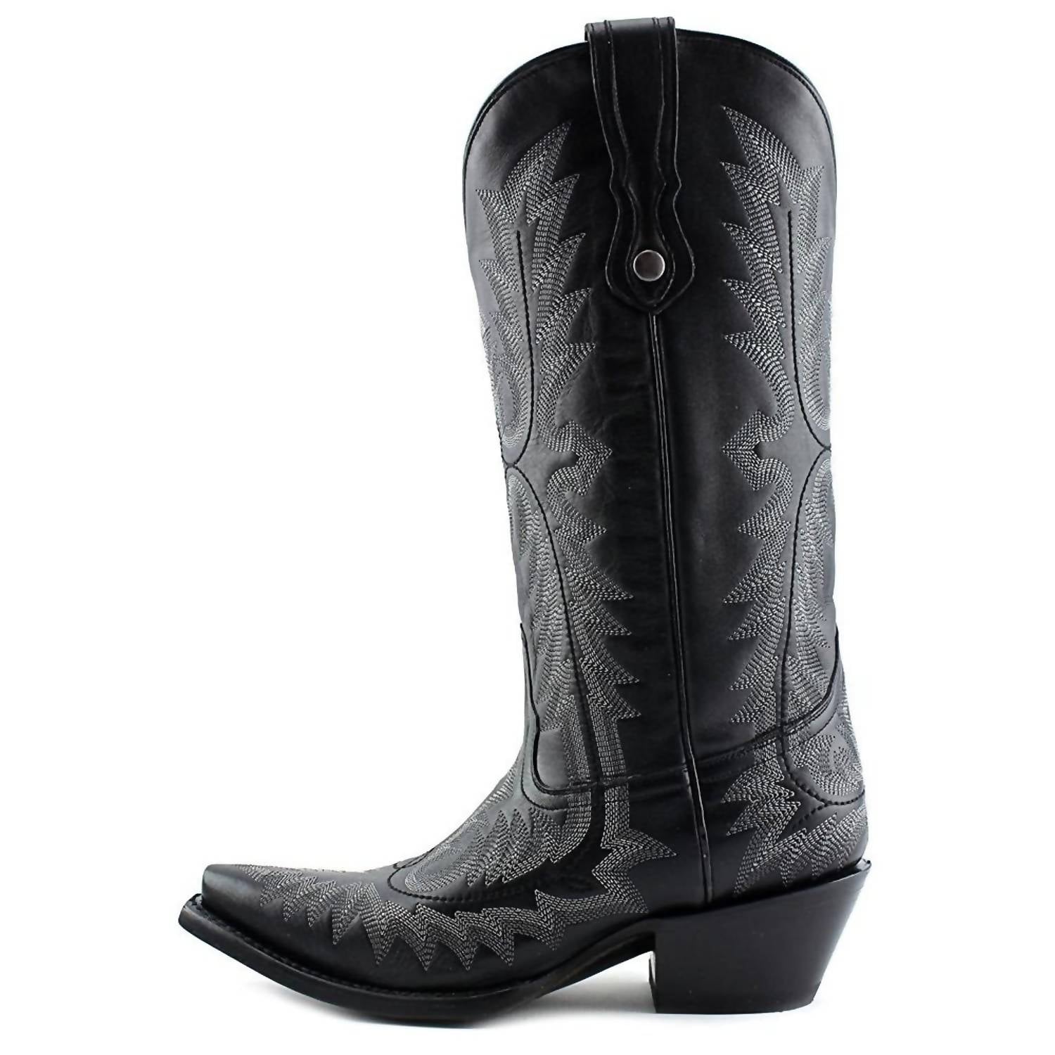 Corral Women's Picasso Full Stitch Snip Toe Cowgirl Boots in black and silver smoke - women's shoe - detail view